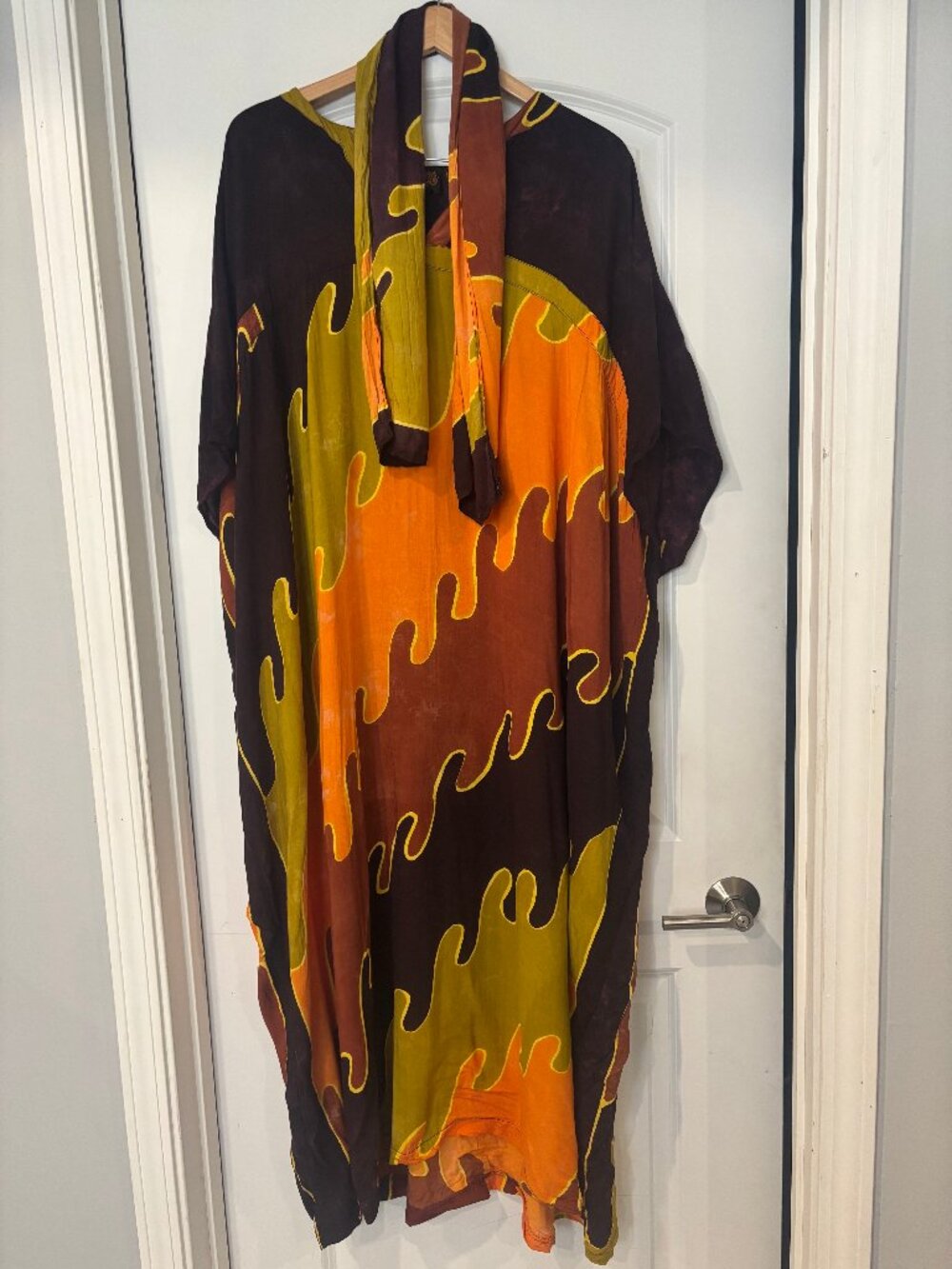 Vintage Mystique Rayon Boho Kaftan Dress Matching Sash Scarf One Size
